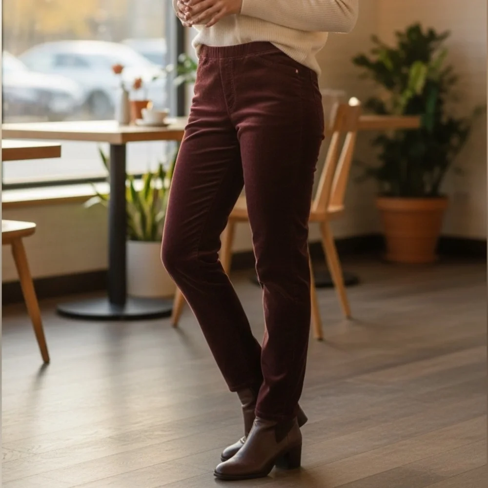 J.Jill Dark Purple Corduroy Pants S Small Pull On‎ Stretch Waist Slim Leg Ankle